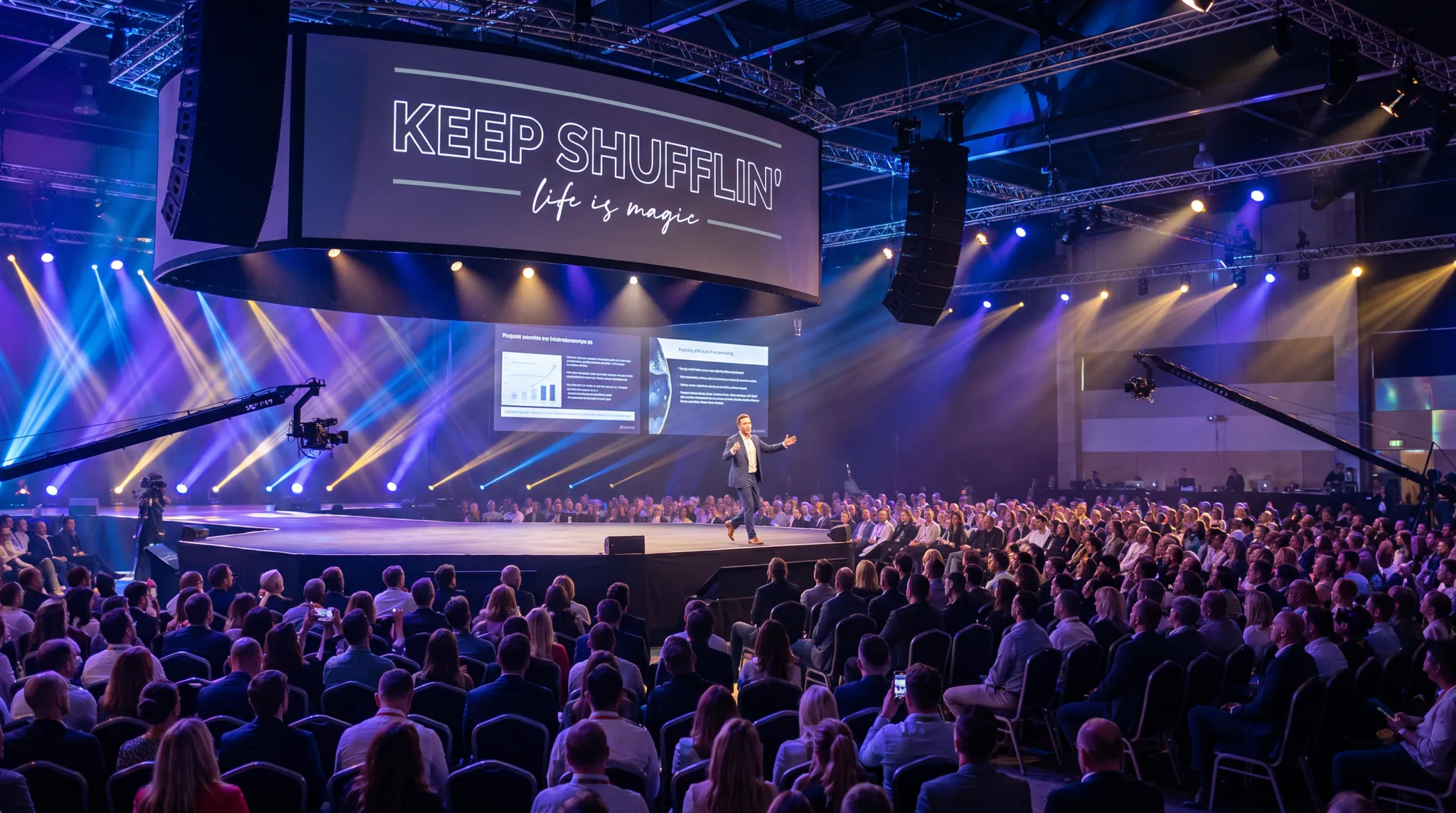 Keynote speaker performing on stage at Fortune 500 business summit
