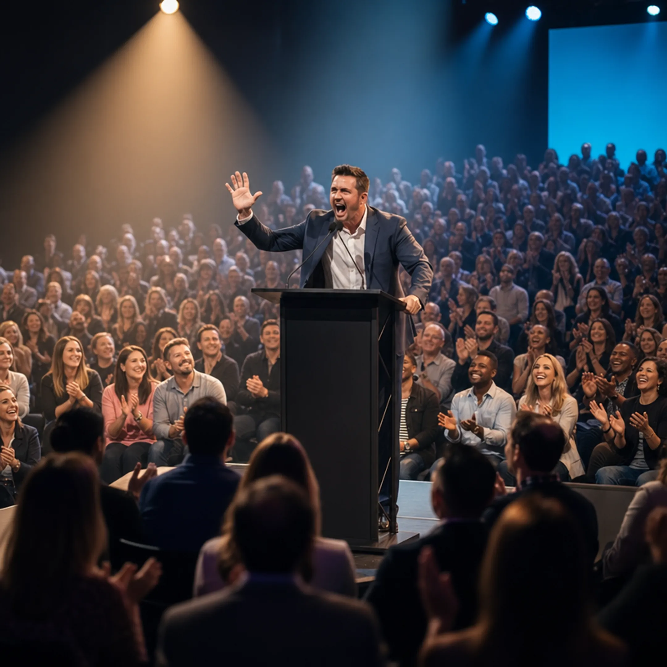 Professional keynote speaker engaging corporate audience during company event