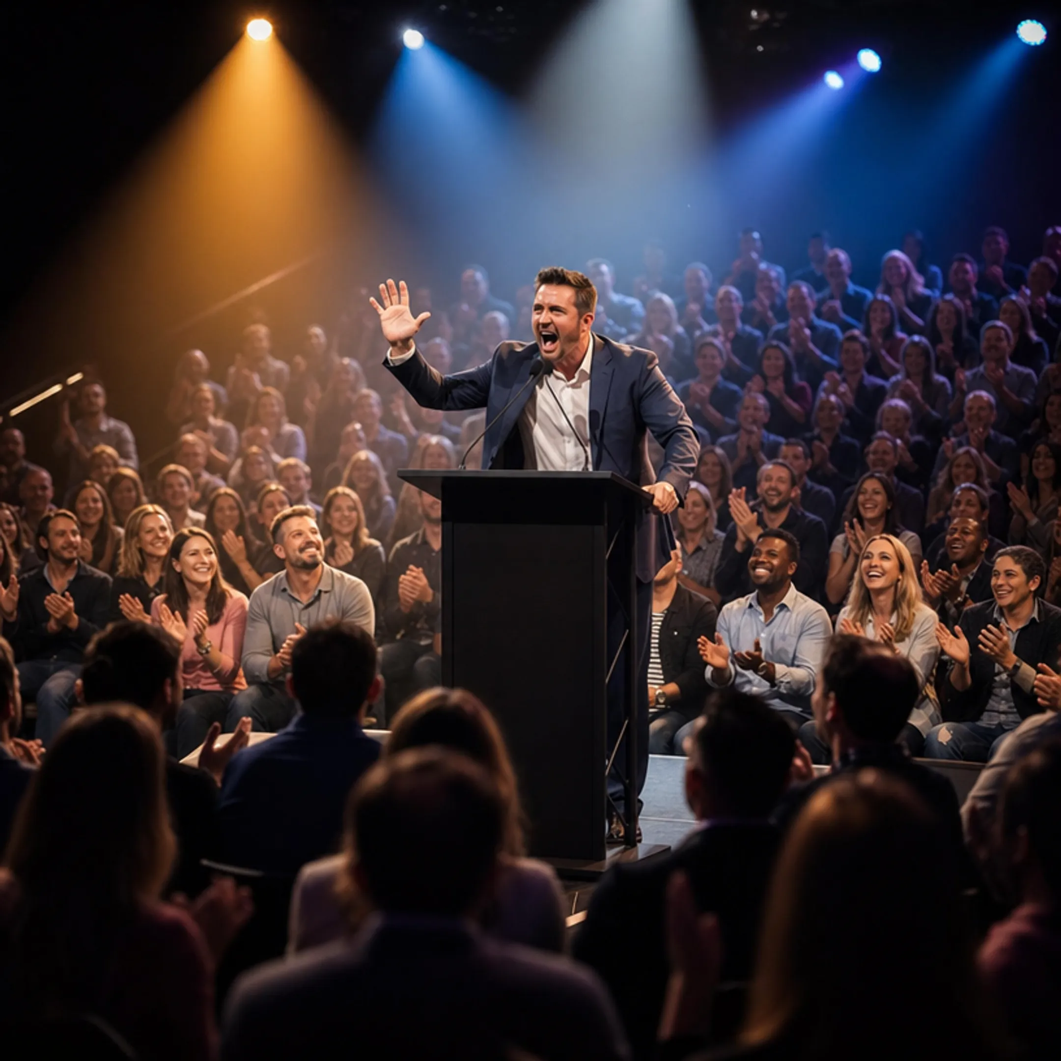 NFL athlete turned motivational keynote speaker performing on stage