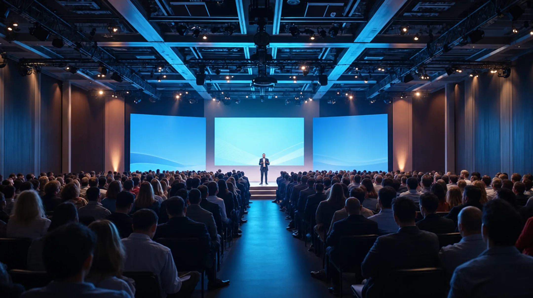Corporate conference audience engaged during professional keynote speaker presentation