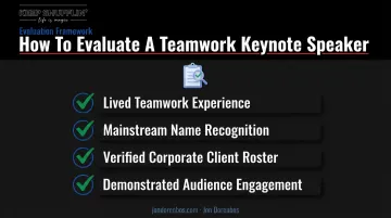 Checklist infographic of four criteria for selecting a keynote speaker
