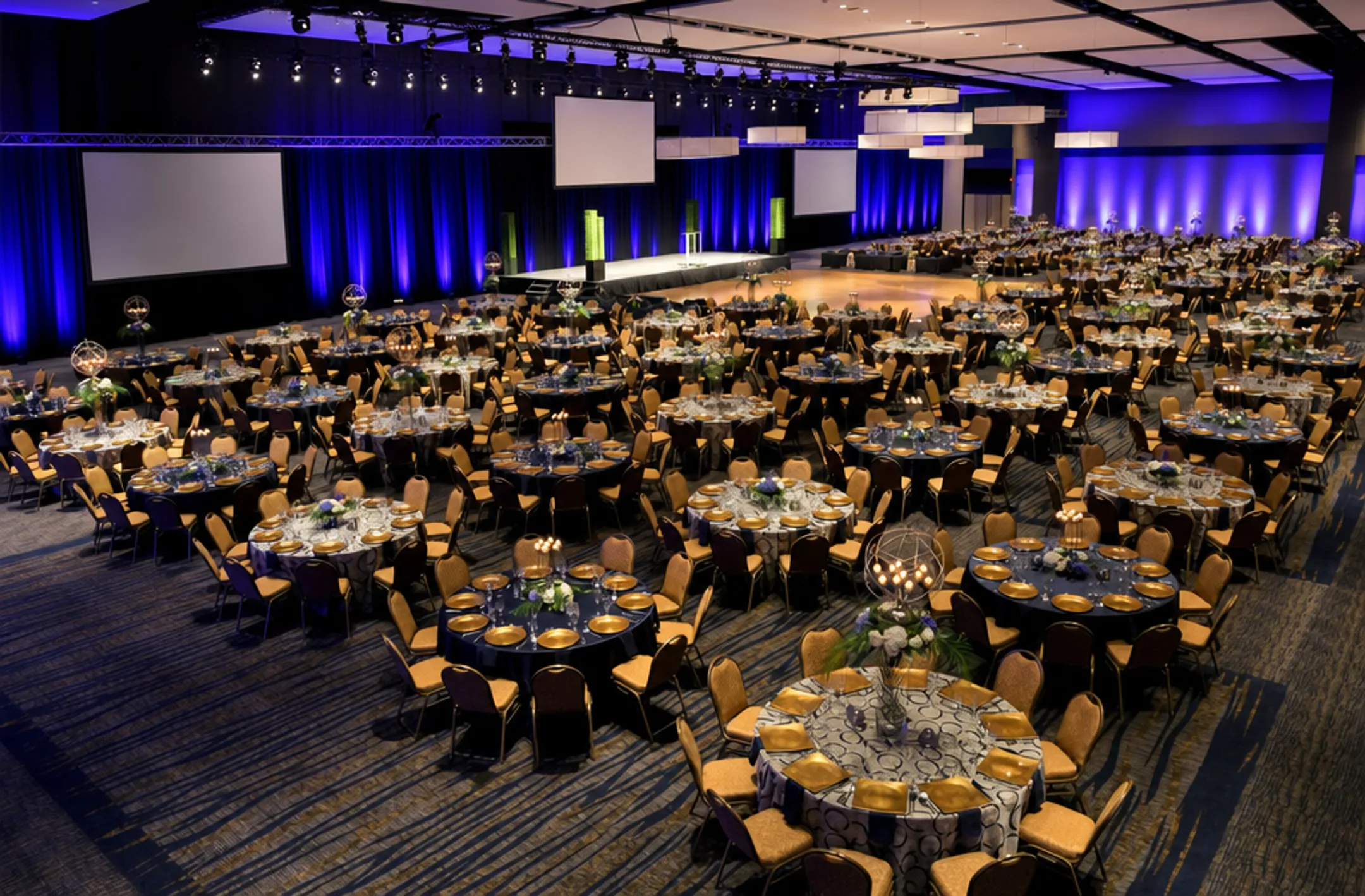 Miami Beach Convention Center exhibition hall with corporate event setup