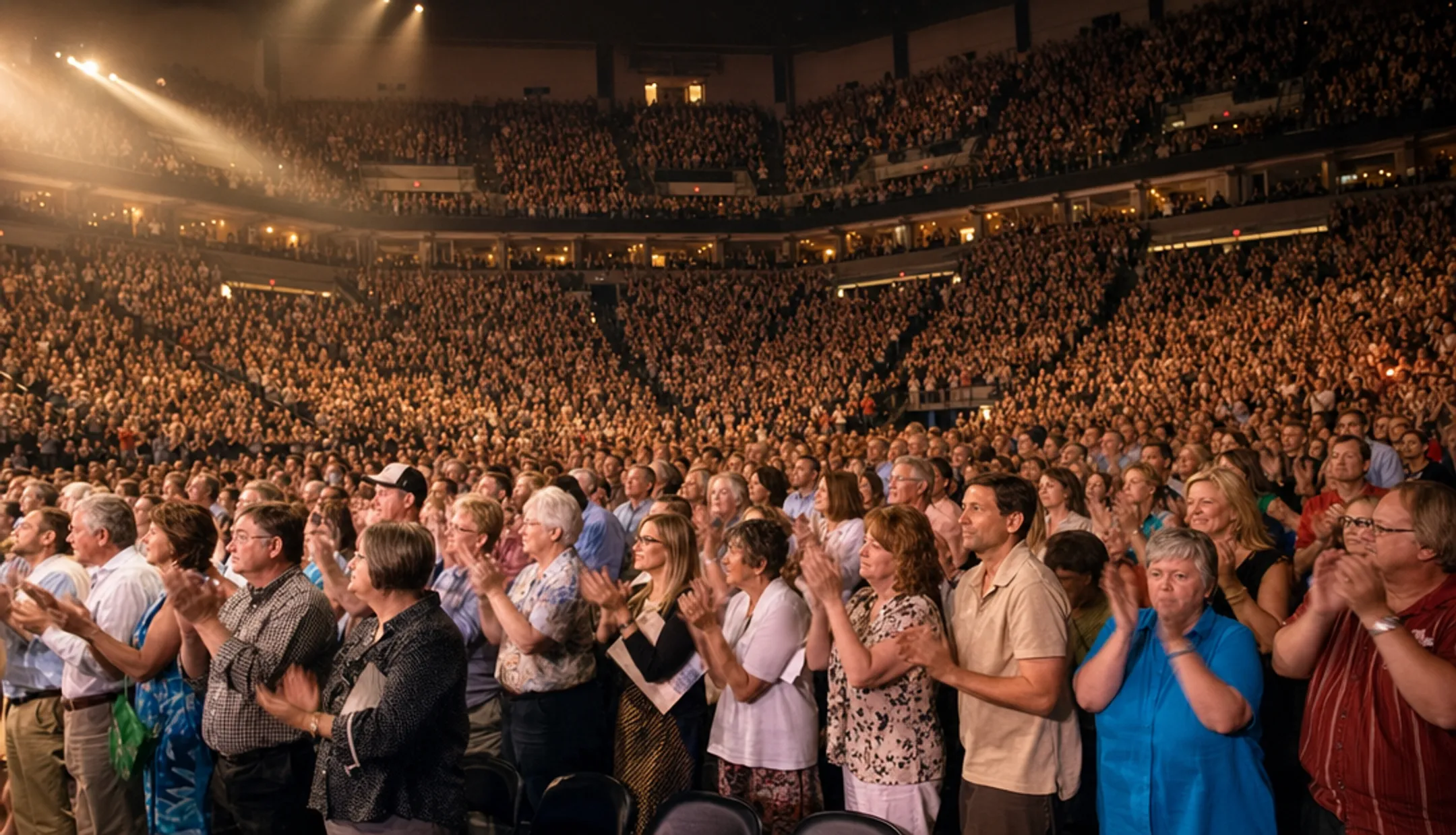 Corporate audience giving standing ovation during keynote presentation