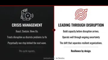 Crisis management versus disruptive leadership comparison infographic showing key differences
