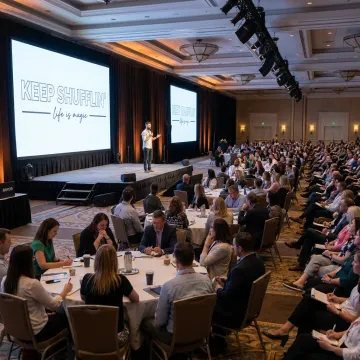 Jon Dorenbos speaking on stage at a conference