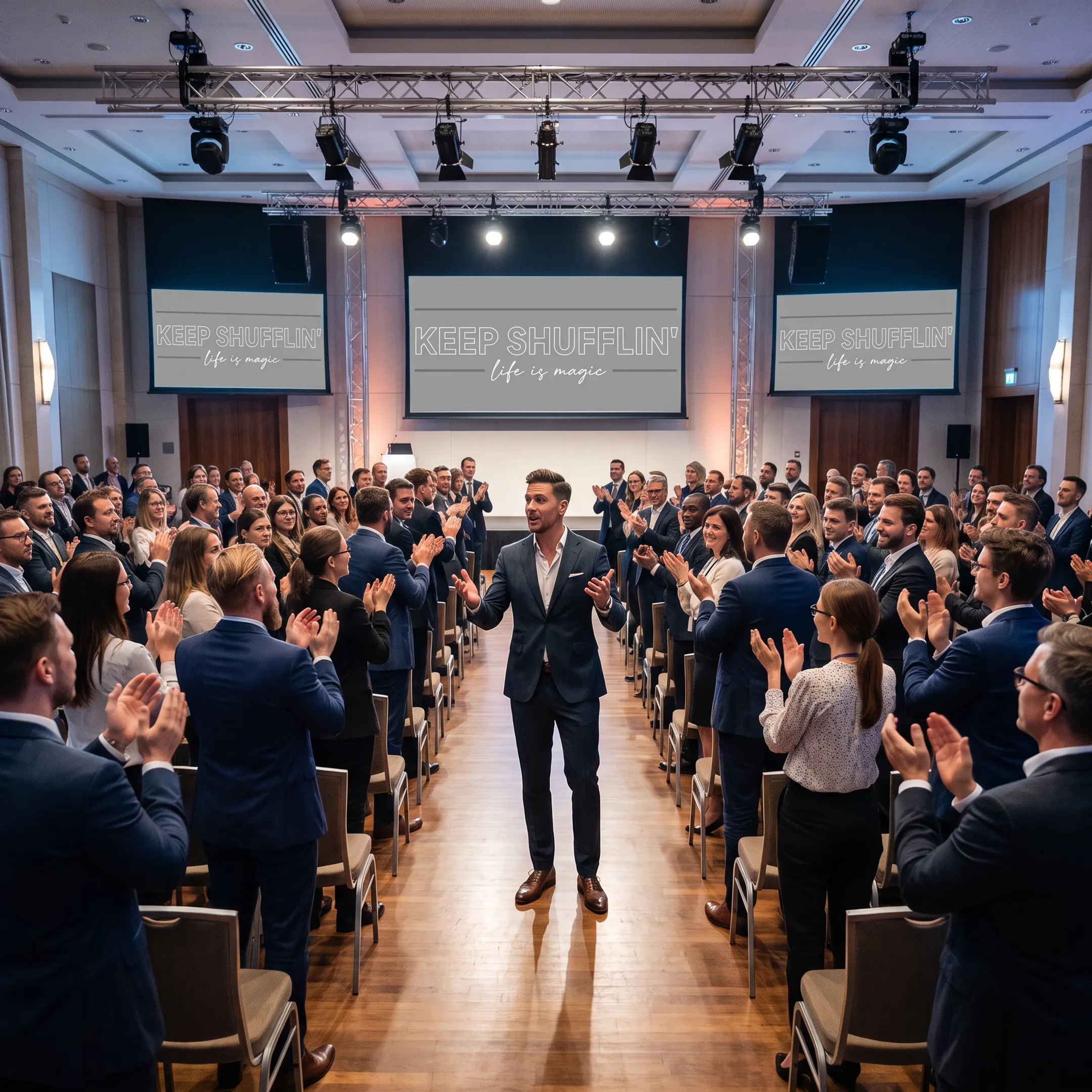 Corporate audience responding to a keynote speaker