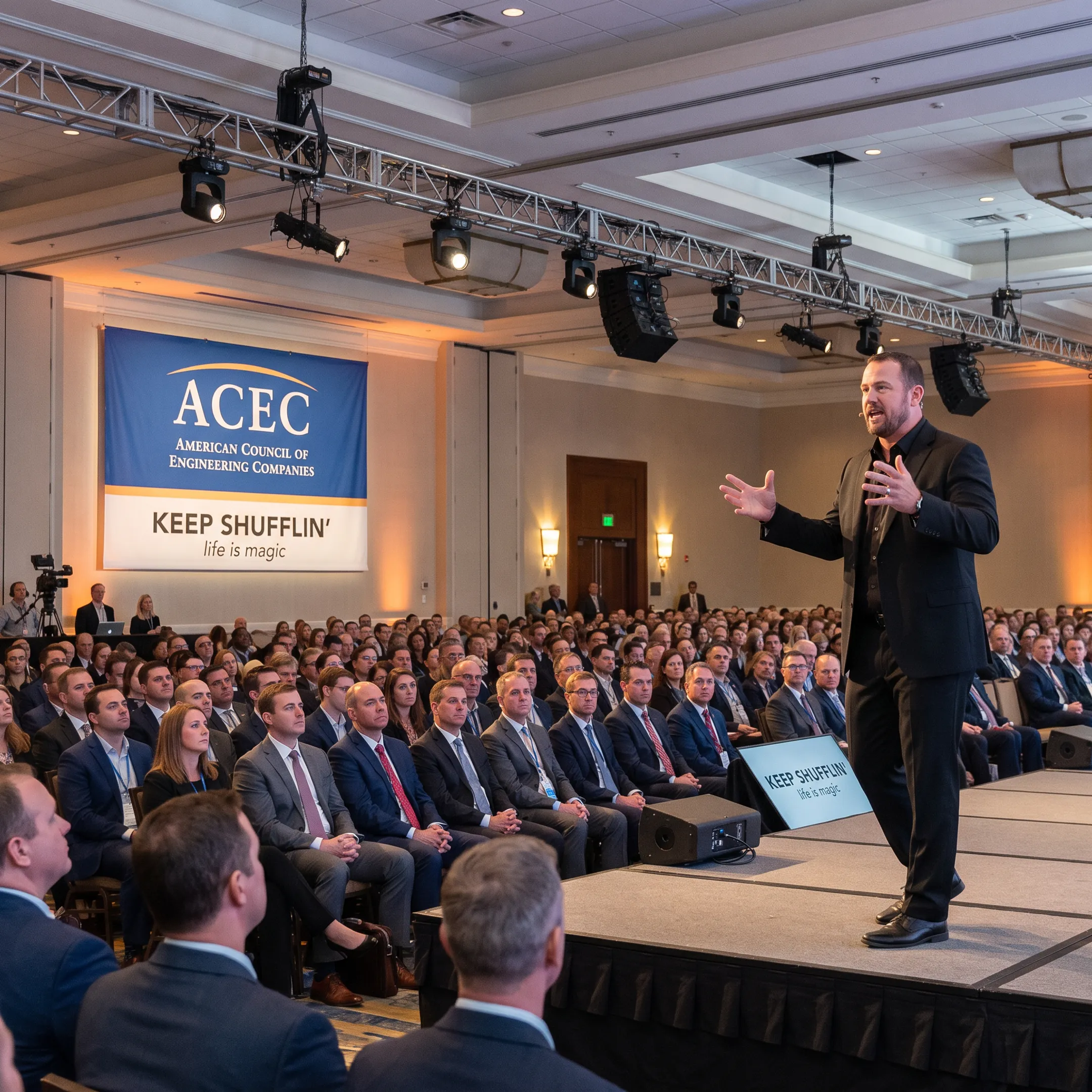Celebrity keynote speaker engaging a corporate audience