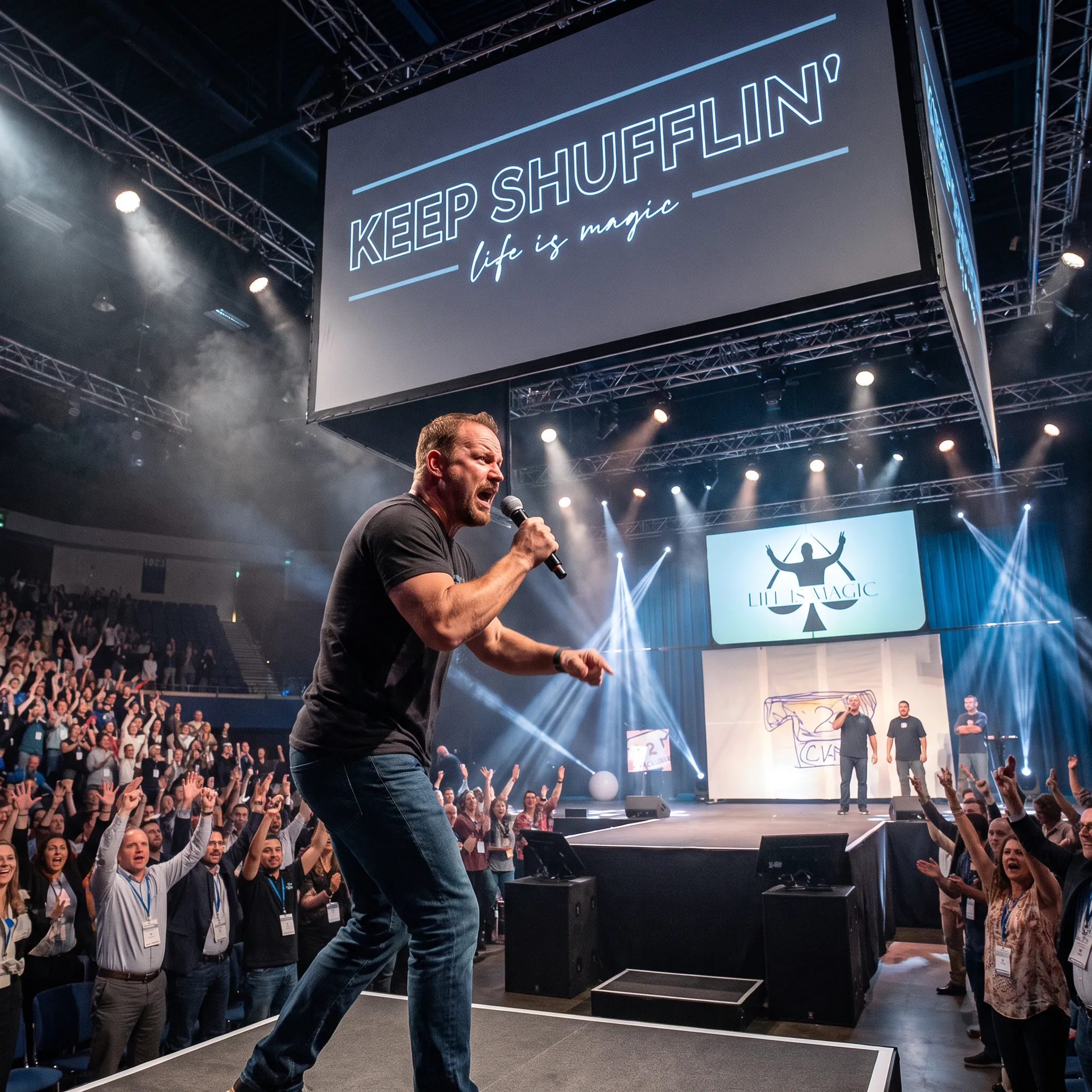 Jon Dorenbos speaking onstage at a corporate event