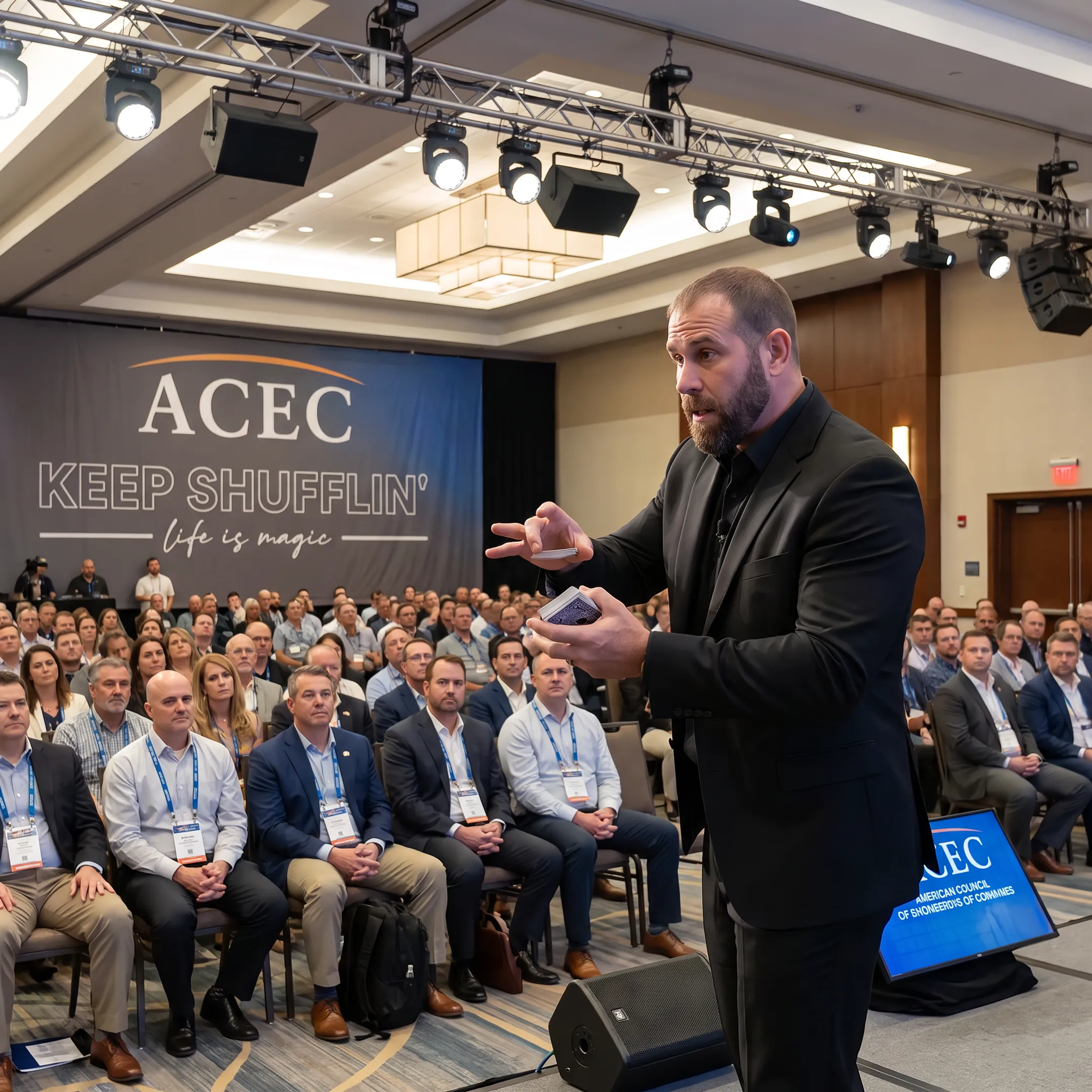 Keynote speaker engaging a conference audience
