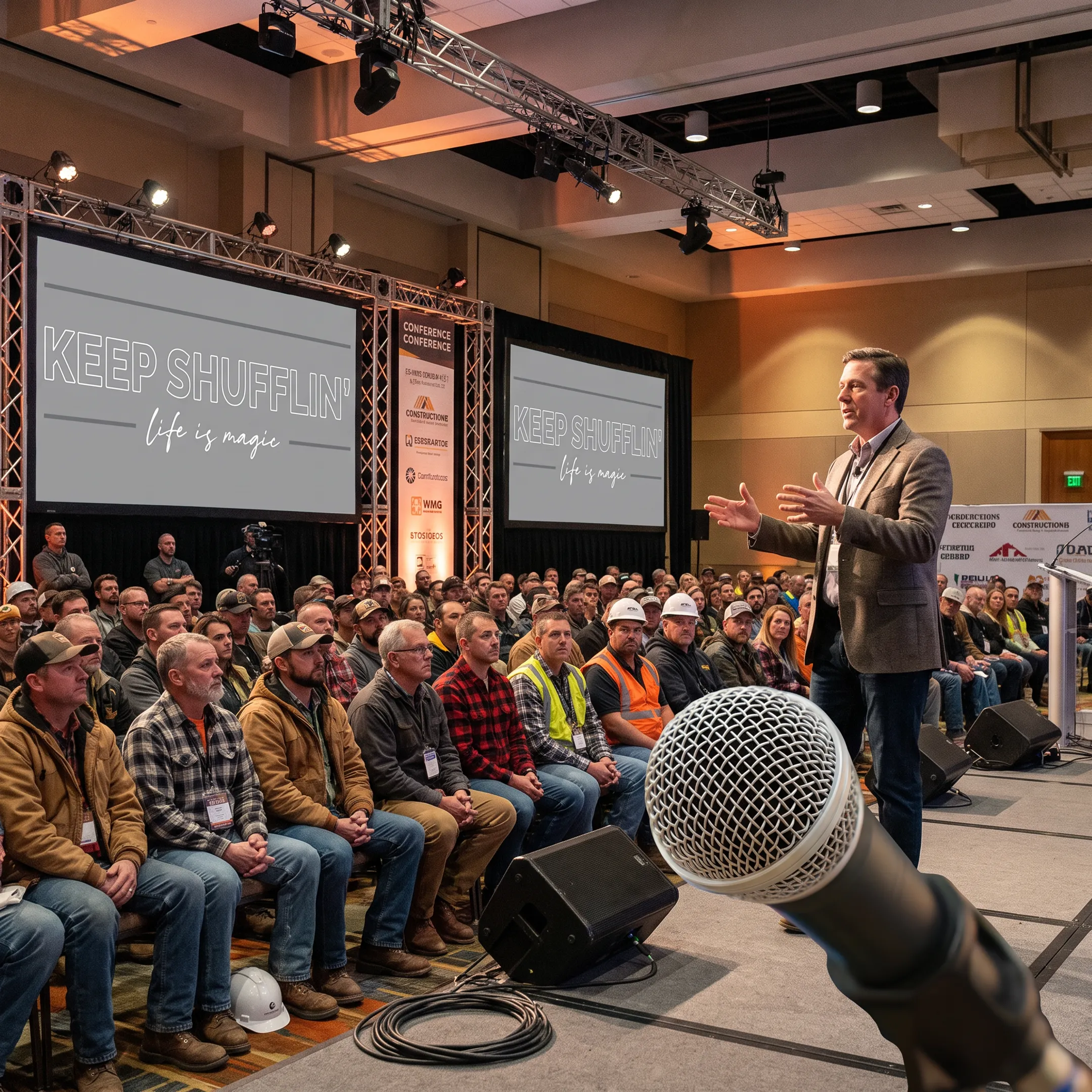 Keynote speaker engaging a construction conference audience