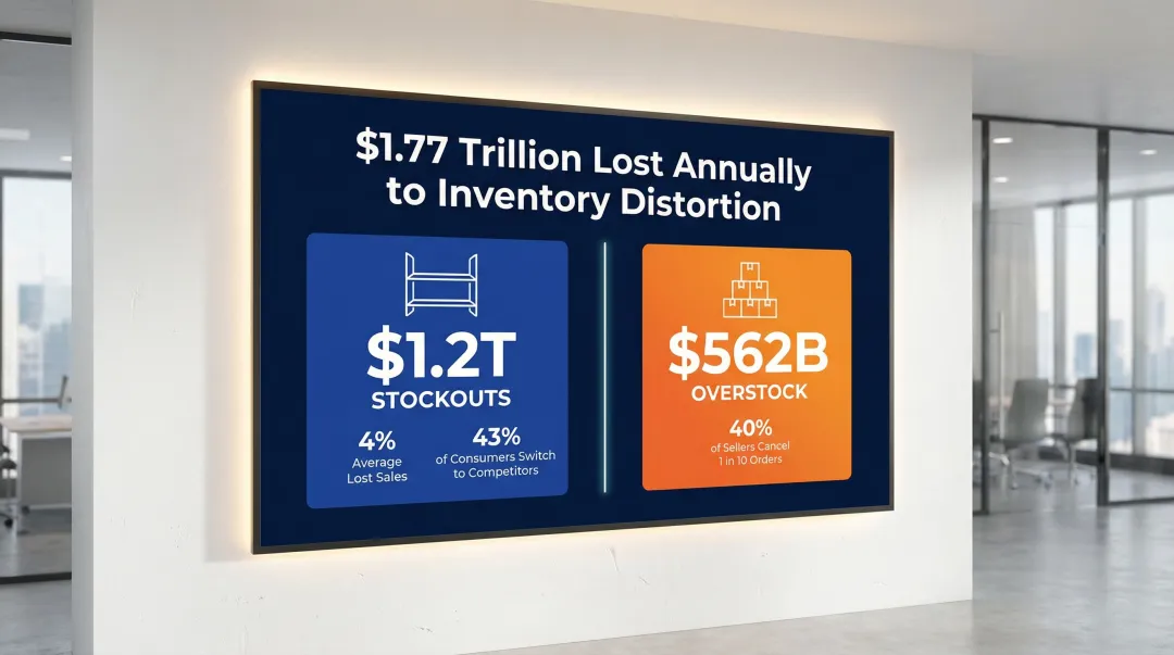 Global retail inventory distortion stockout and overselling impact statistics infographic