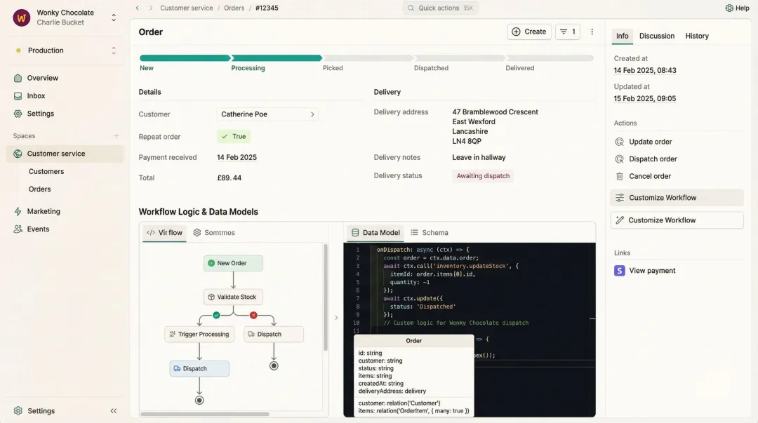 Keel platform interface showing custom inventory management workflow builder for operations teams