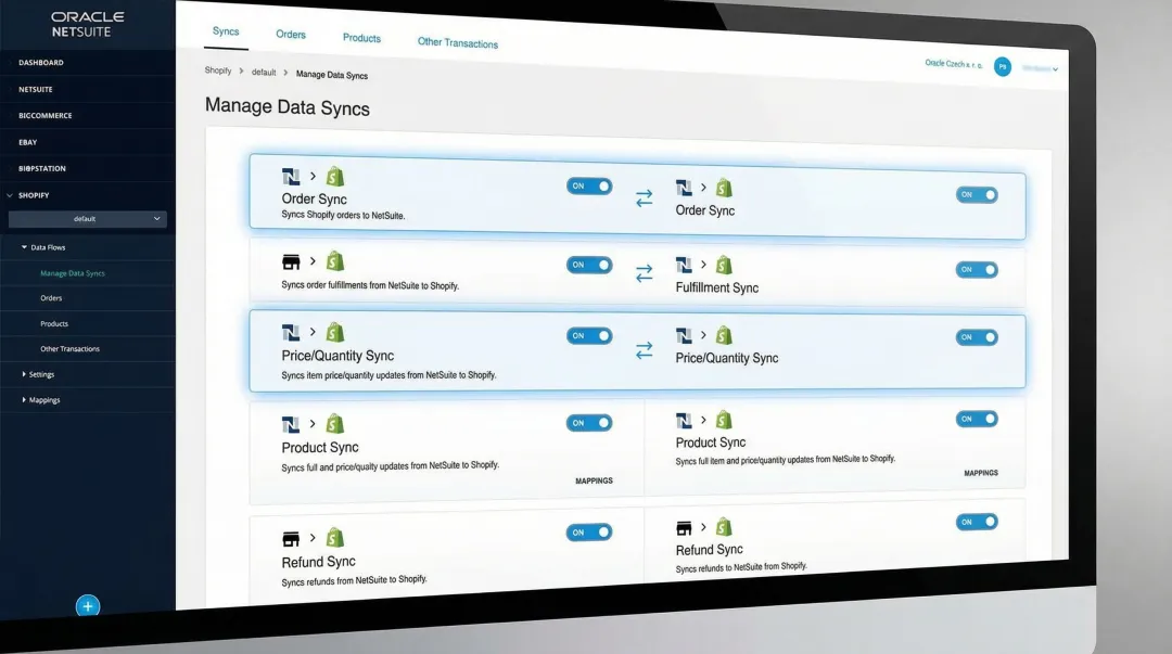 ERP and accounting software integration dashboard showing inventory and financial data sync