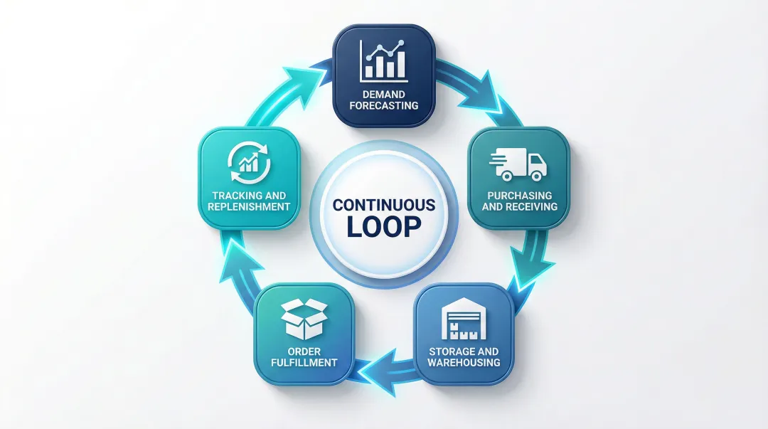 5-stage inventory management process continuous loop cycle diagram