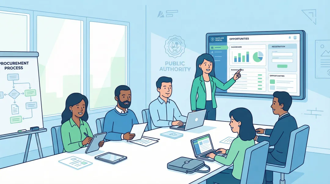 Procurement team actively engaging diverse group of suppliers at onboarding event