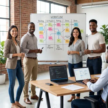 Software development team collaborating on a custom business process management platform