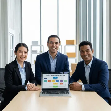 Operations team reviewing warehouse execution software workflow on a laptop