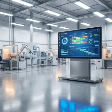 Production planning software dashboard displayed on a monitor in a Glasgow manufacturing facility