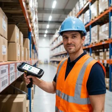 Warehouse operative scanning barcodes using a custom warehouse management system on a handheld device