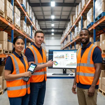 Warehouse team implementing 3PL fulfillment software with barcode scanners and order management screens