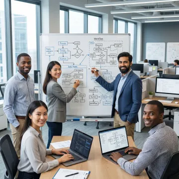 Software development team mapping out a custom manufacturing operations workflow