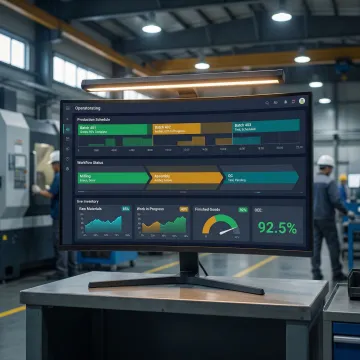 Custom manufacturing process software dashboard showing production stages and batch management