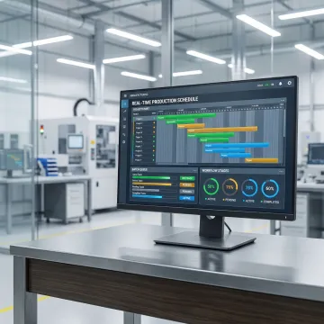 Manufacturing process planning software dashboard showing production scheduling and batch management