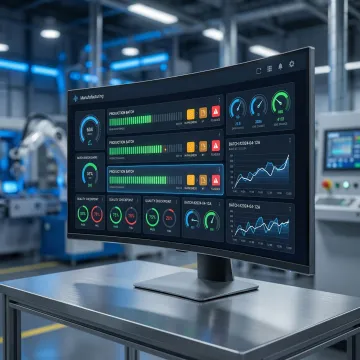 Production tracking software dashboard showing manufacturing batch progress and workflow stages
