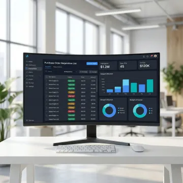 Purchase order requisition software dashboard showing approval workflows and PO status tracking