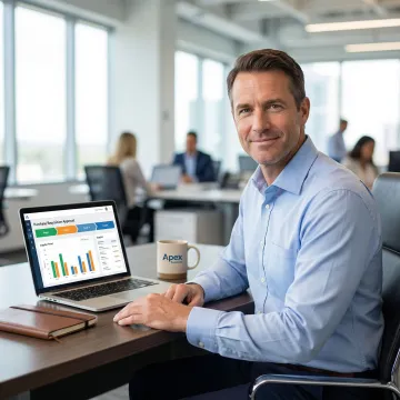 Operations manager reviewing a purchase requisition approval workflow on a laptop screen