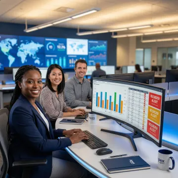 Operations team using a dynamic inventory optimization dashboard on a modern interface