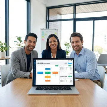 Operations team viewing a live purchase order management software demo on a laptop screen