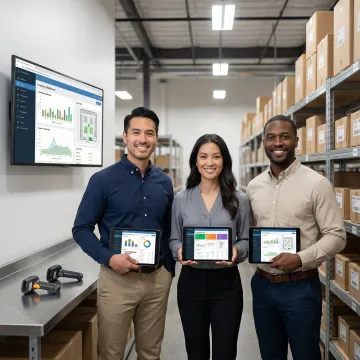 Advanced inventory management system implementation on warehouse floor with real-time tracking dashboard