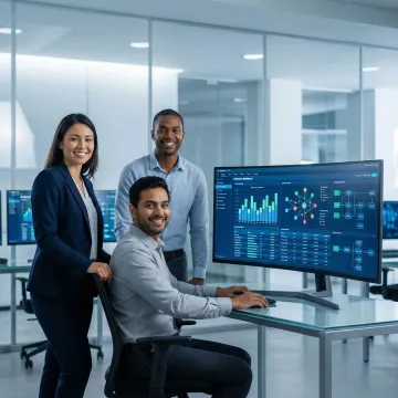 Enterprise software developers collaborating on a custom operations platform dashboard