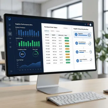 Custom supplier management system software dashboard showing supplier performance and purchase orders