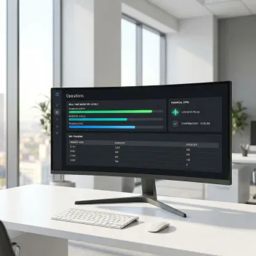 Custom inventory management software dashboard with QuickBooks integration displaying real-time stock levels