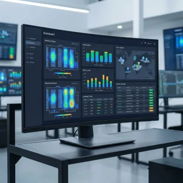Real-time warehouse inventory dashboard showing stock levels and asset locations across multiple sites