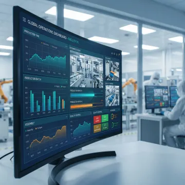Manufacturing workflow software dashboard showing production stages and automation controls