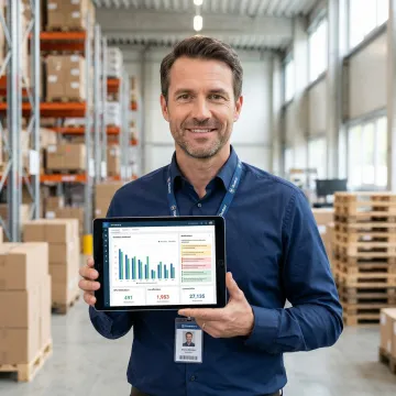 Retail inventory management system showing stock levels across multiple store locations on a tablet