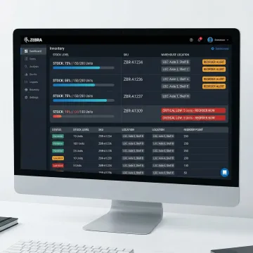 Custom stock management software dashboard showing real-time inventory levels and order tracking