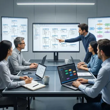 Development team collaborating on a custom stock management software build using a modern code-first platform