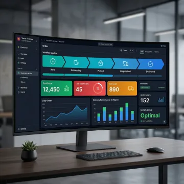 Business process management software dashboard showing workflow automation and operational data
