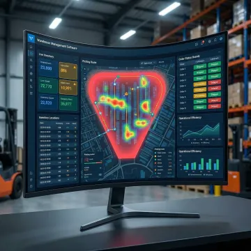 Custom warehouse control system dashboard showing real-time order tracking, inventory levels, and picking workflow management.