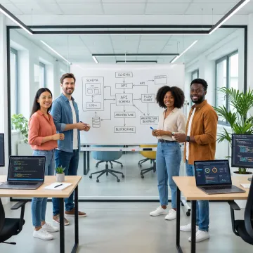 Step-by-step SaaS development process shown on a collaborative digital workspace