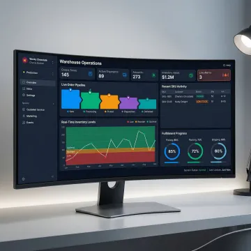 Custom inventory management software dashboard showing real-time stock tracking and warehouse operations in London