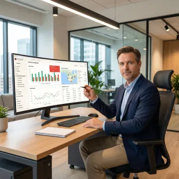 Operations manager reviewing real-time stock levels and inventory alerts on a cloud software platform