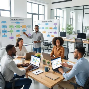 Development team building a custom procurement software system step by step