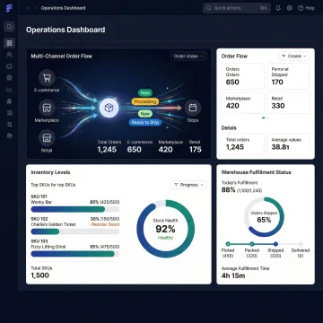 Omnichannel fulfillment software dashboard showing order management and warehouse operations