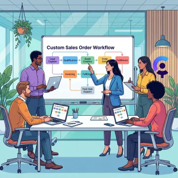 Software development team configuring a custom sales order management workflow