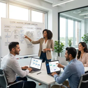 Team collaborating on building a custom inventory management system for a reseller operation